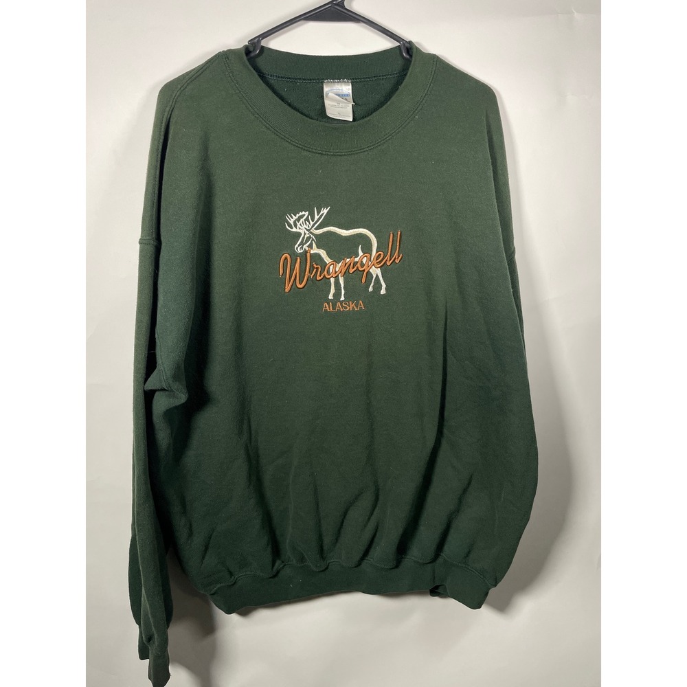 Wrangell Alaska Souvenir‎ Sweatshirt Gildan Ultra Blend Green XL Moose